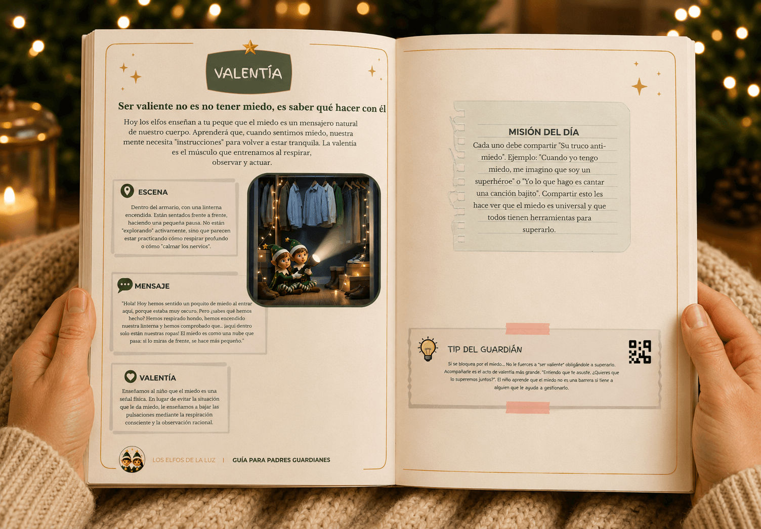 Manual de Los Elfos de la Luz abierto con actividades de valores
